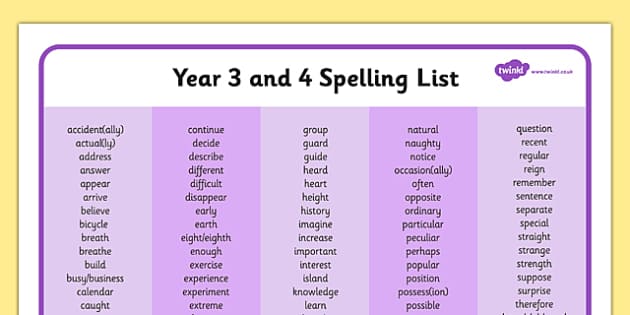 2014 National Curriculum Year 3 And 4 Spelling Word Mat