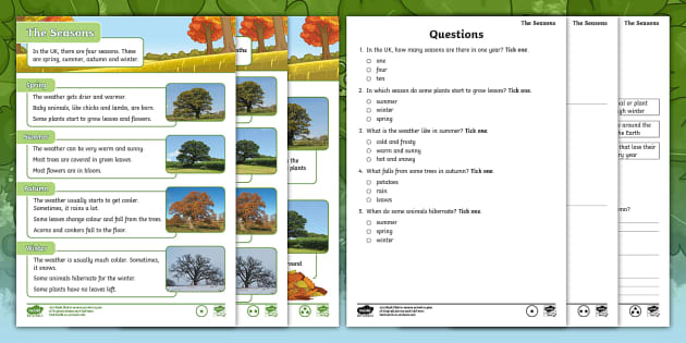 Year 2 The Seasons Differentiated Reading Comprehension