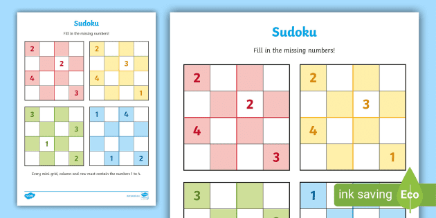 Sudoku 4 x 4 Worksheet - Sudoku for Kids (Teacher-Made)