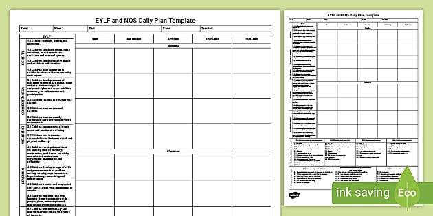 EYLF and NQS Daily Plan Template (teacher made) - Twinkl