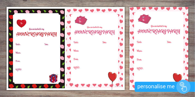 Hearts and Roses Anniversary Invites | Twinkl Party - Twinkl