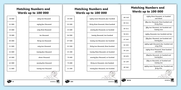 matching-numbers-and-words-up-to-100-000-differentiated-worksheets