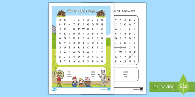 The Three Little Pigs Wordsearch (teacher made) Twinkl