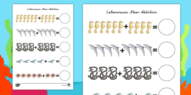 Lebensraum Meer Arbeitsblatt: Erstes Rechnen (Addieren)