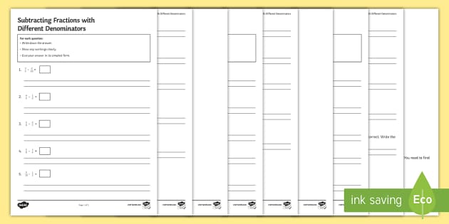 Subtracting Fractions Worksheets - GCSE Maths (teacher made)