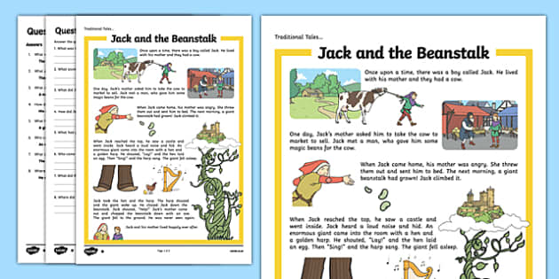 Jack and the Beanstalk Traditional Tales Reading Comprehension Activity