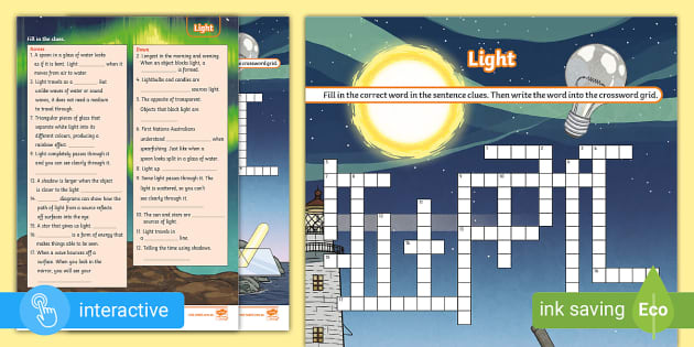 Light Crossword (teacher made) Twinkl