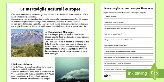 Le Meraviglie Naturali Europee Lettura Comprensiva - Twinkl