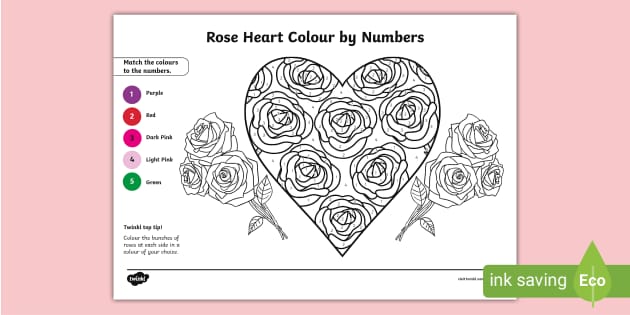 FREE! - Rose Heart Colour by Number Resource|Twinkl Colour by Number