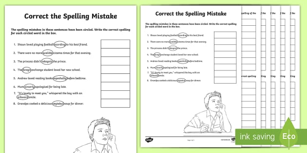 correct the spelling mistake worksheets english exercise year 6