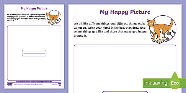 KS1 Happiness Worksheet PSHE - Who Am I? My Happy Picture