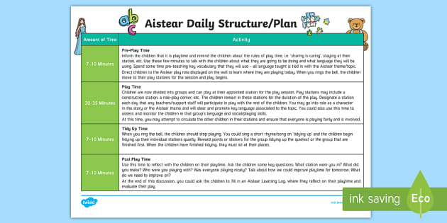 Aistear Playtime Daily Planning Template