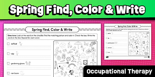 Spring Find, Color, and Write Worksheets for Occupational Therapy: Visual