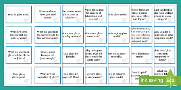 Glass Discussion Cards Ι Glass - 3-6 Chemical Sciences