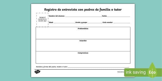 Registro de entrevista a padres de familia- Guía de trabajo