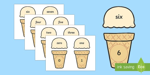 Ice Cream Cone Number and Word Matching Activity