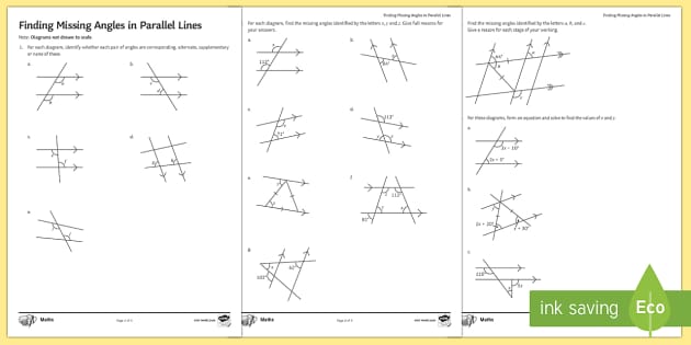 Finding Missing Angles in Parallel Lines Worksheet | KS3 Maths