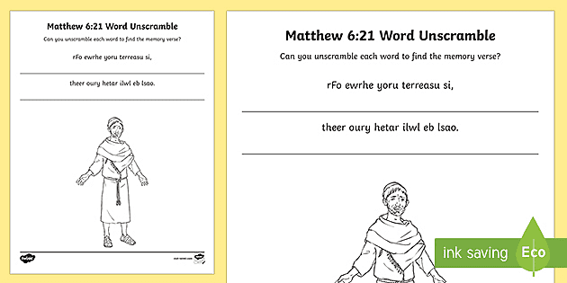 Matthew 6 21 Word Unscramble Teacher Made