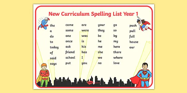 Superhero Themed Spelling List Year 1 Word Mat Twinkl