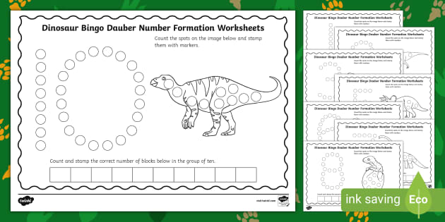 FREE Dinosaur Bingo Dauber Number Formation Worksheets