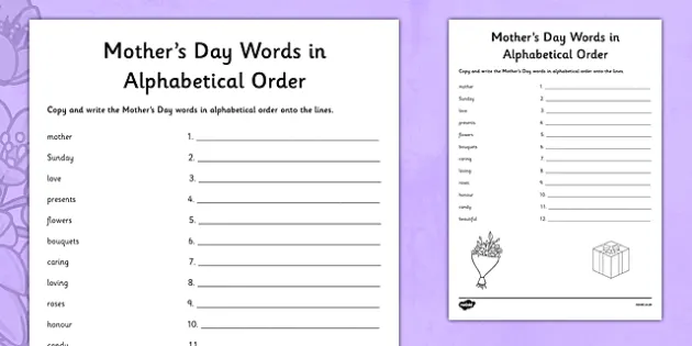 Mother S Day Words In Alphabetical Order Activity