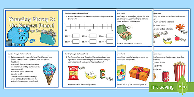 rounding money to the nearest pound challenge cards