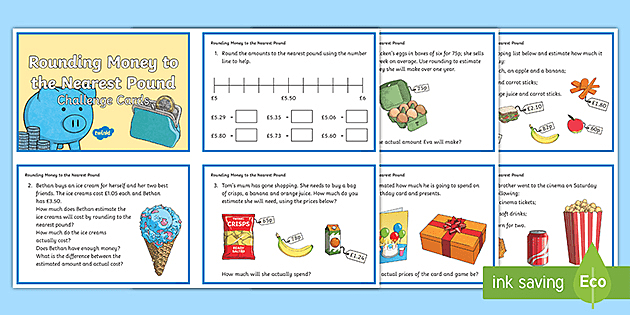 rounding money to the nearest pound challenge cards