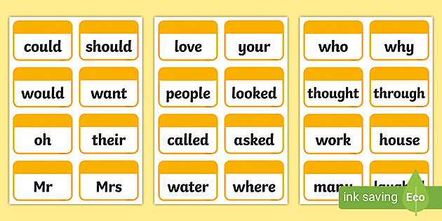 Early Years Foundation Stage Reception Class Basic words x 54 flash cards. 