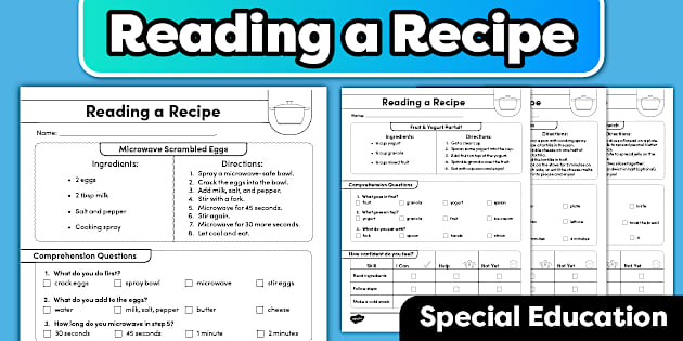 Life Skills: Reading a Recipe Functional Reading Worksheets
