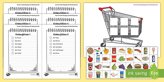 German Foods Shopping List Matching Cards teacher Made 