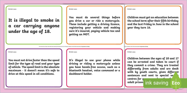 KS2 British Laws Information Cards - PSHE and Citizenship