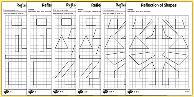 Reflection of Shapes Maths Worksheet Pack (teacher made)