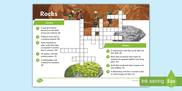 Rocks Crossword Activity KS2 Geography Rocks and Soils