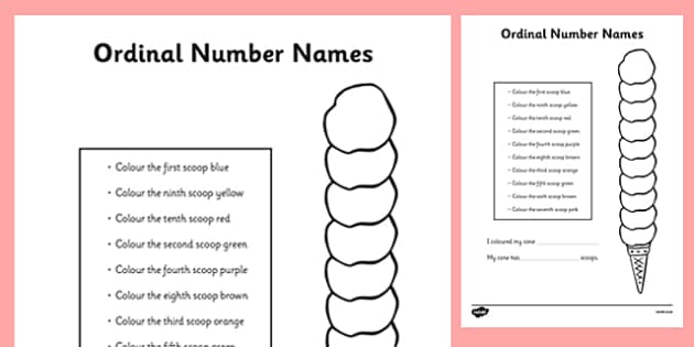 grade 1 naming words free for worksheets Colouring Cream Ice Worksheet  Ordinal Number FREE!