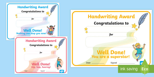 👉 Handwriting Certificates Printable (teacher made)
