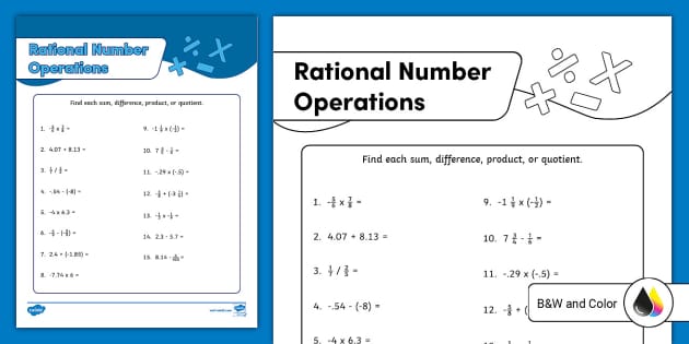 Seventh Grade Rational Number Operations Activity - Twinkl