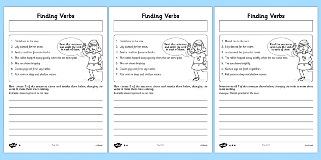 identifying verbs worksheet primary english resources