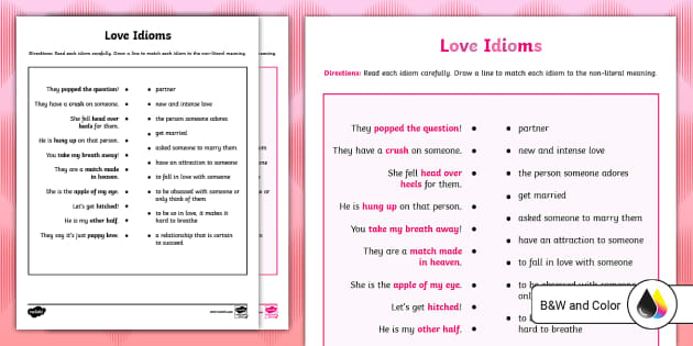 Idioms Matching: Draw A Line To Match The Idiom To The Non-Literal Meaning