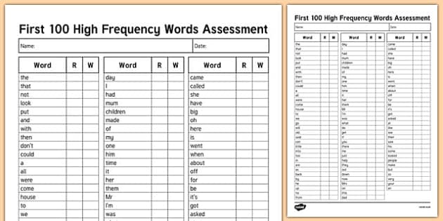 first-100-high-frequency-words-assessment-checklist-for-ks1