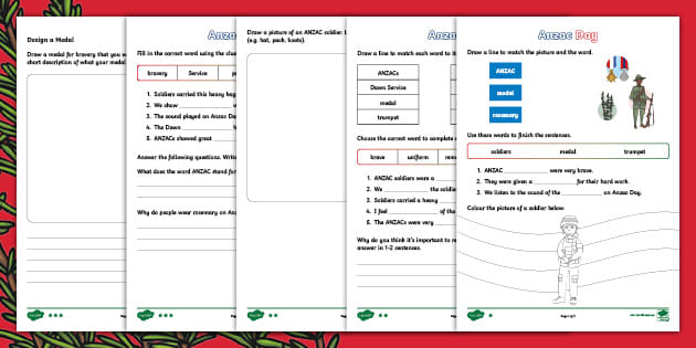 Anzac Day Differentiated Worksheet Pack (teacher made)