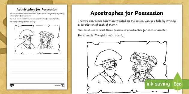 possessive apostrophe pirate worksheet ela twinkl