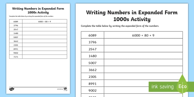 Writing Numbers in Expanded Form 1000s Worksheet / Worksheet-Australia