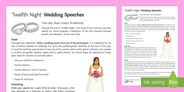 T4 E 1142 Twelfth Night Wedding Speeches Differentiated Activity Sheet ver 1