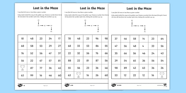 10 More 10 Less Worksheet - Primary Resources - KS1 Maths