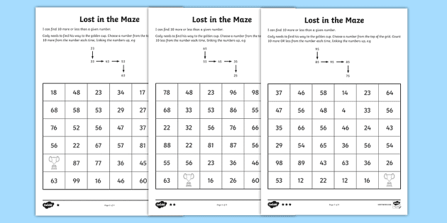 10 More 10 Less Worksheet - Primary Resources - KS1 Maths