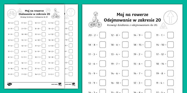 Przykłady Na Dodawanie I Odejmowanie Do 20 Dodawanie i odejmowanie do 20 | Maj na rowerze - Twinkl