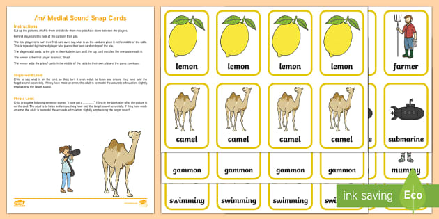 /m/ Medial Sound Snap Cards Worksheet (teacher Made)