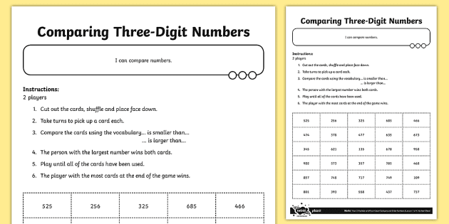 comparing three digit numbers activity teacher made