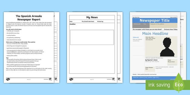 KS2 The Spanish Armada Newspaper Report Worksheet Worksheets