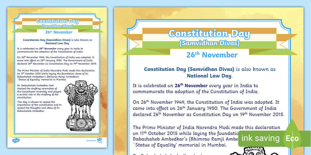 National Constitution Day National Law Day also known as Samvidhan Divas  is celebrated in Ind  Constitution day National constitution American  history lessons
